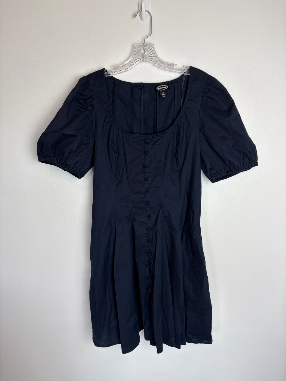 Scoop Navy Puff-Sleeve Button-Front Mini Dress